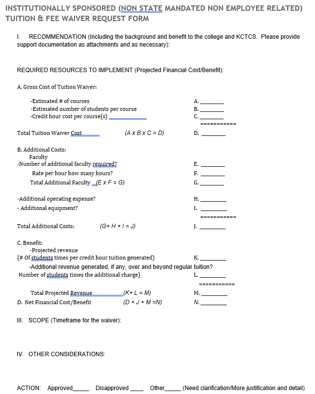 Tuition & Fee Waiver Request Form